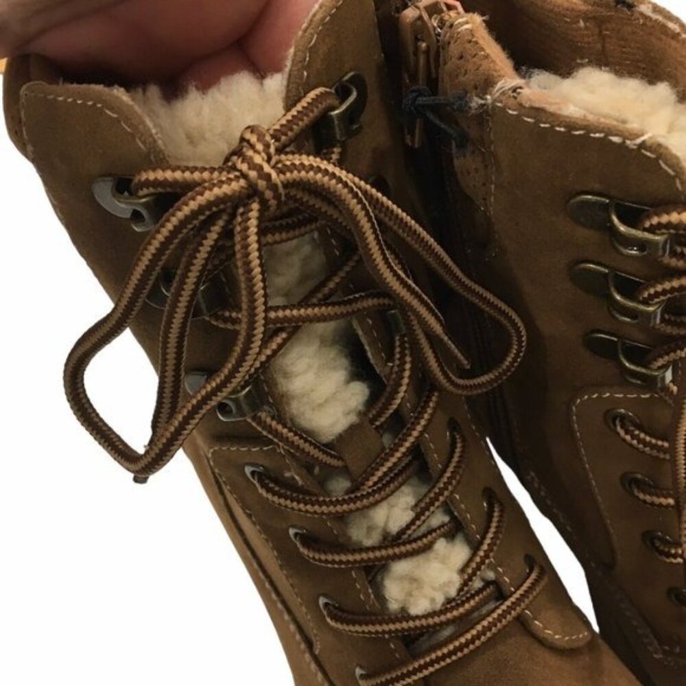 Chunky Heeled Boots Y2K 90s Lug Sole Women 7.5 M Lace Up Shearling Accent Zipper - Picture 7 of 14